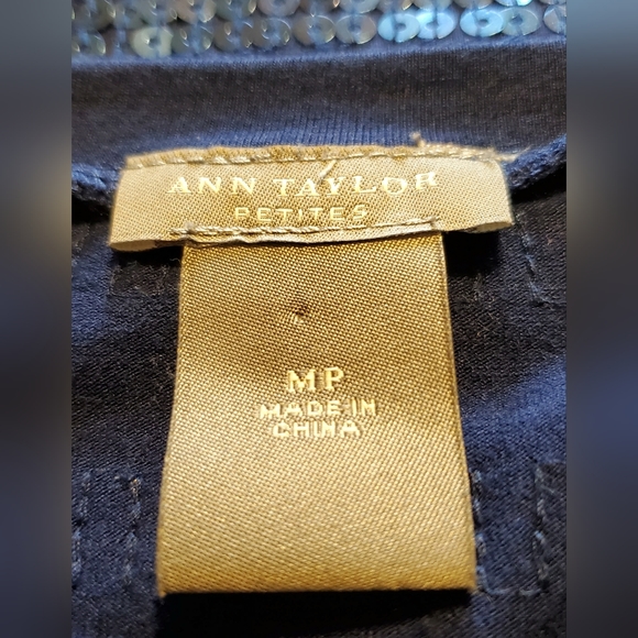 Ann Taylor Petites, Fitted, Blue Sequin, Scoop Neck Top, Size Med/Petite - Picture 5 of 7